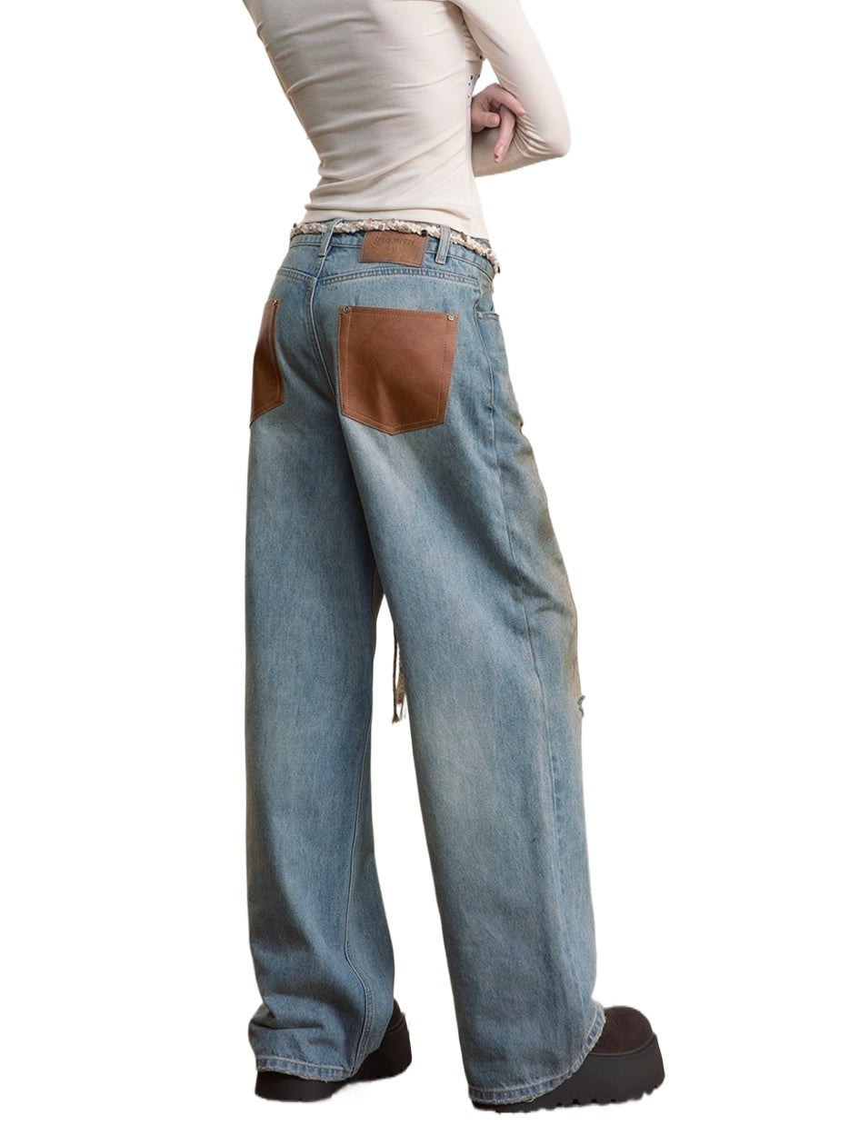 Heavy-Duty Distressed Wide-Leg Jeans