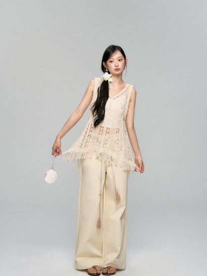 Hollow Crochet Fringe Hem Camisole