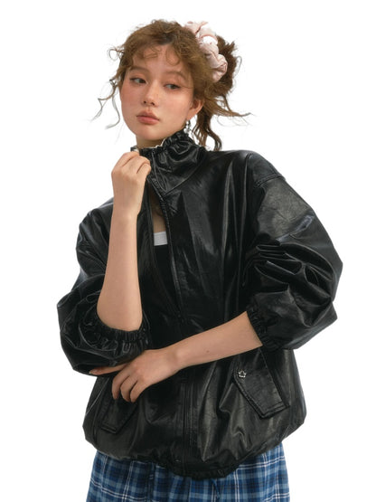 Oil Wax Leather Casual Trench Coat