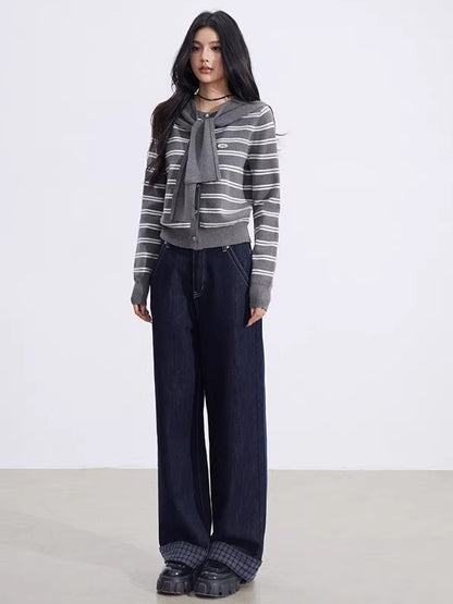 Striped Knit Cardigan &amp; Shawl Two-Piece Set