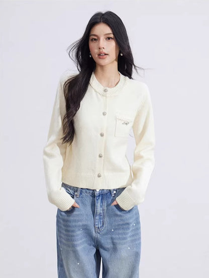 Shimmer-Thread Tweed-Inspired Knit Sweater