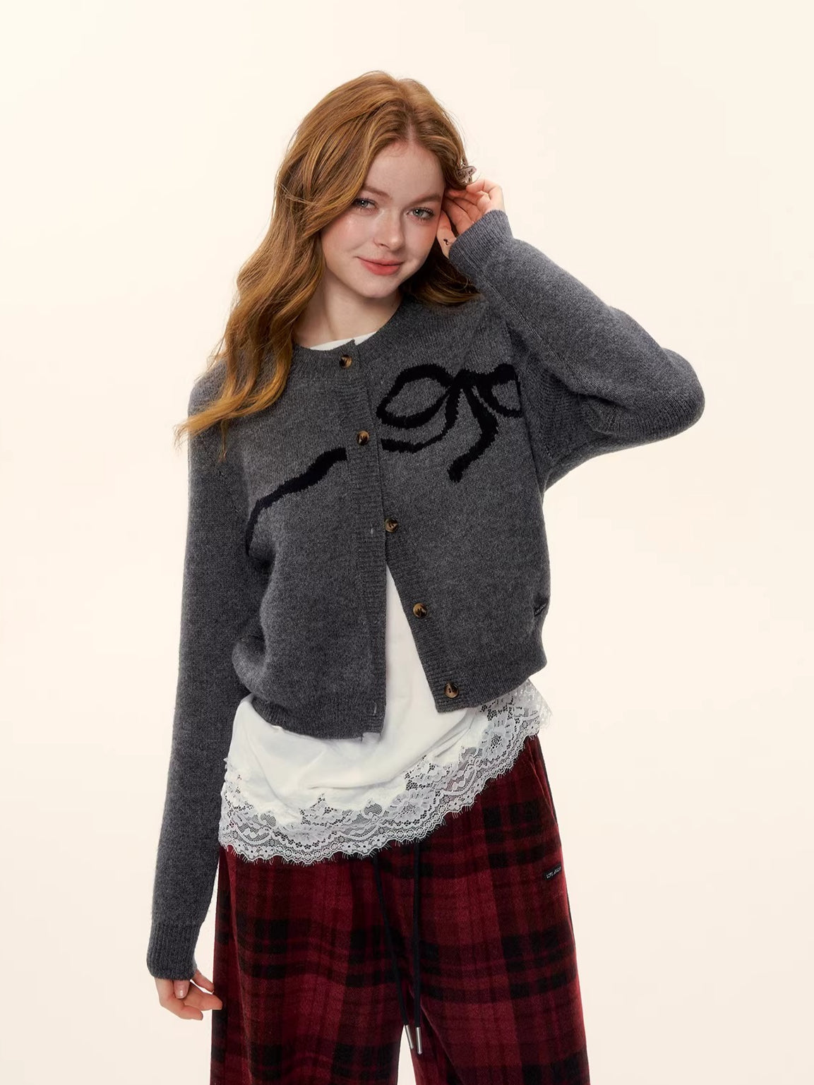 Crewneck Button-Front Cropped Knit Cardigan
