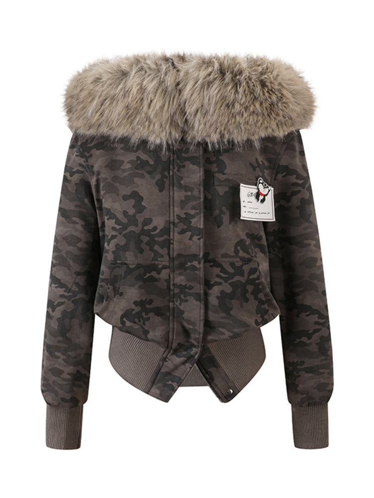 Faux Fur Lined Zipper Fur Collar Jacket