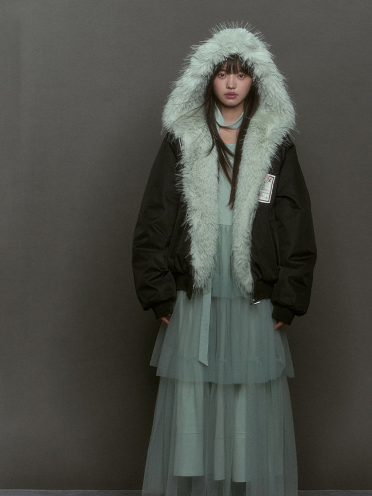 Eco-friendly Fur Splicing One-piece Coat