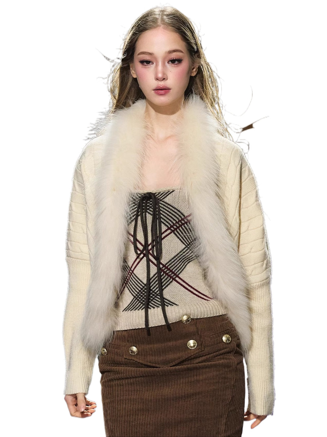 Long-Haired Collar Knit Cardigan