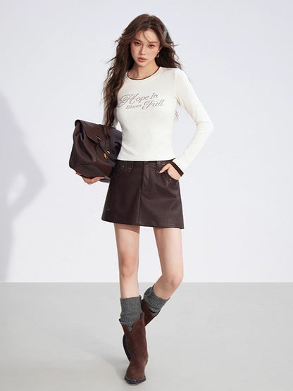 Dual-Layer Letter Embellished Slim-Fit T-Shirt