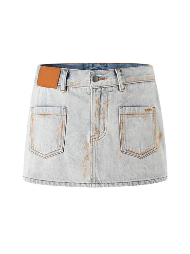 Washed Folded Low-waist Pencil Skirt - CHINASQUAD