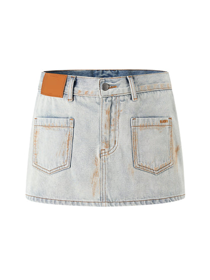 Washed Folded Low-waist Pencil Skirt - CHINASQUAD
