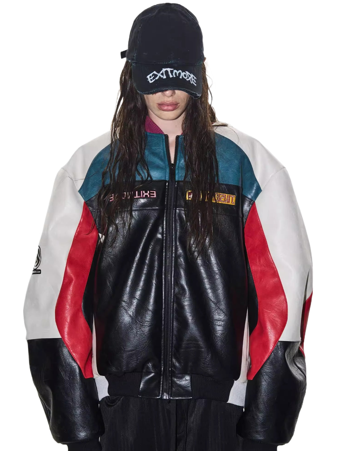 Color-Block Embroidered Moto Padded Jacket