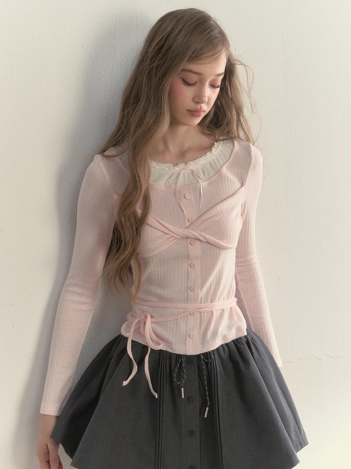 Bow-Tied Knit Long Sleeve T-Shirt