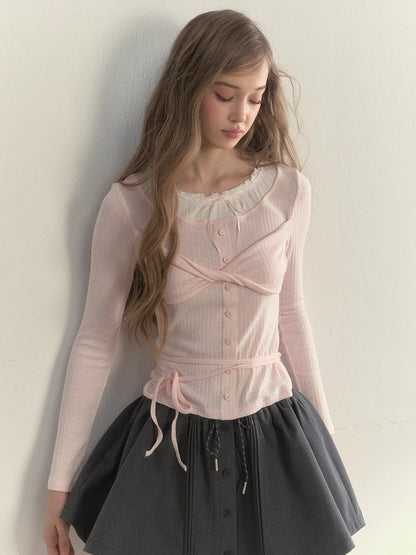 Bow-Tied Knit Long Sleeve T-Shirt