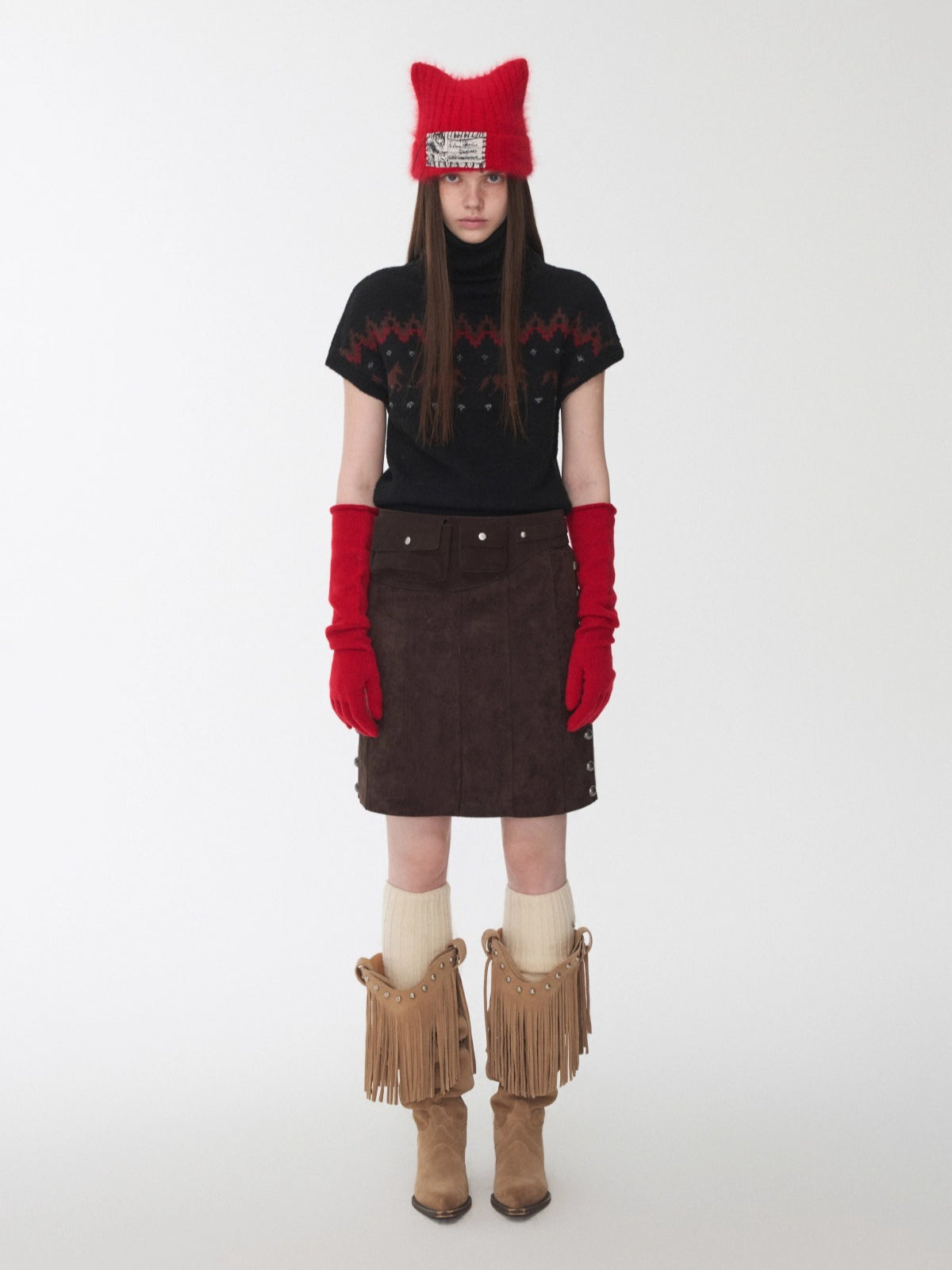 Fair Isle Pony Jacquard Turtleneck Knit Sweater