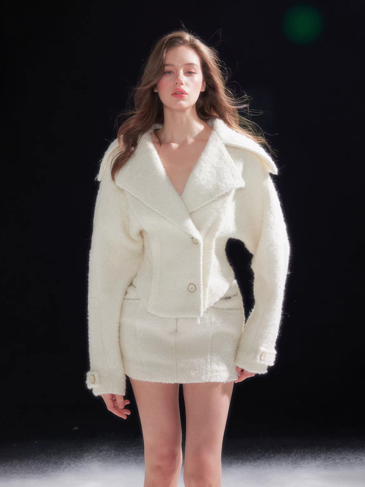 Waist-Cinched Wool Jacket &amp; Midi Skirt Set