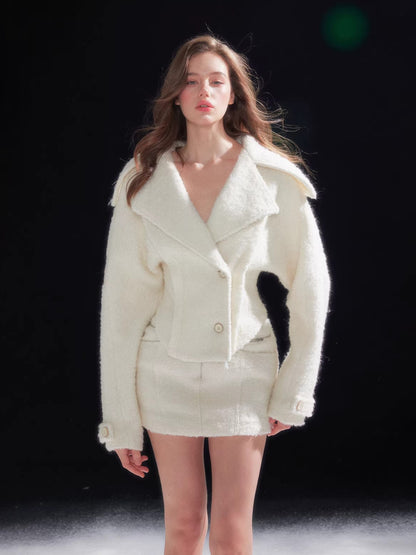 Waist-Cinched Wool Jacket &amp; Midi Skirt Set