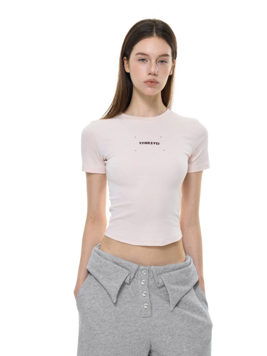 Letters Print Baby Tee In Pink