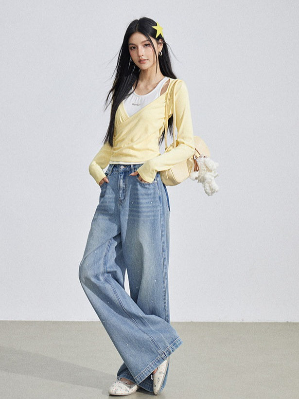 تيشيرت تريكو متعدد الطبقات ومكشكش وبألوان متداخلة
