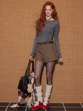 Cross-Stitch Print Ruffled Trim Fitted T-Shirt - CHINASQUAD