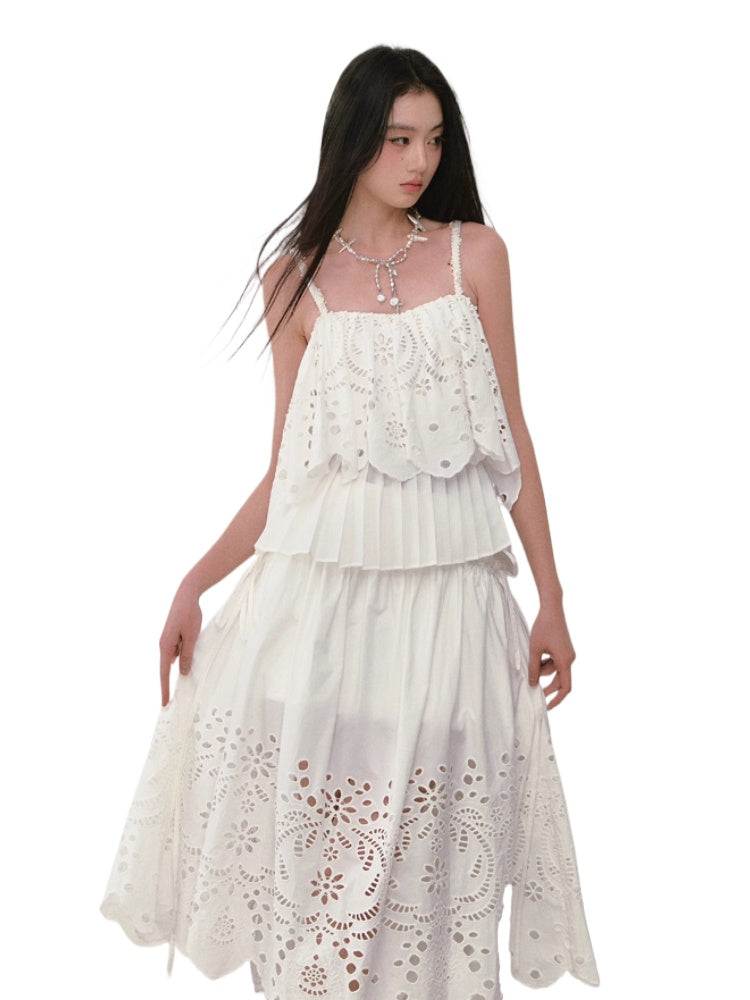 3D Hollow Embroidered Sleeveless T-shirt