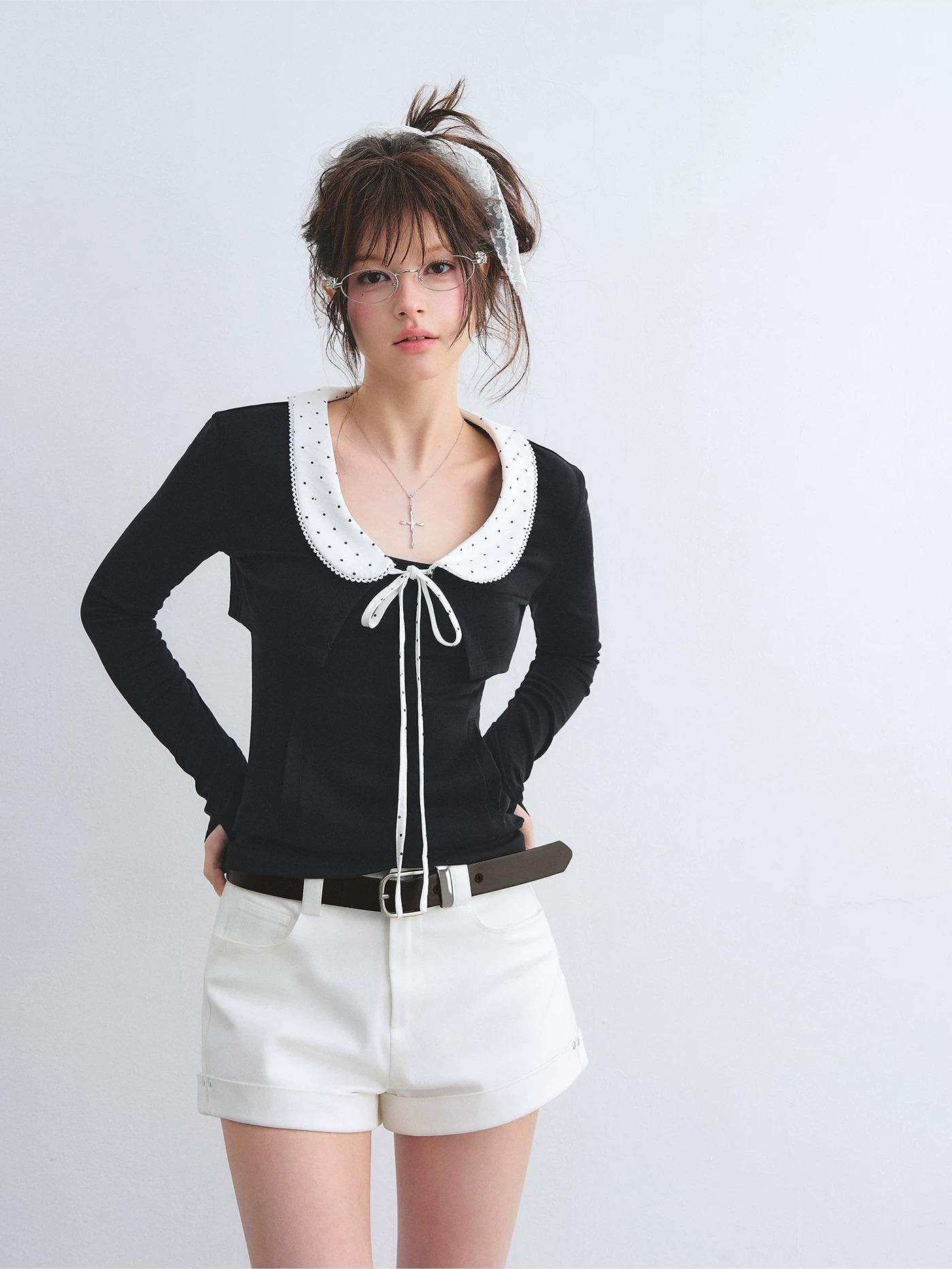 High-Waisted Straight-Leg Denim Shorts with Rolled Hem