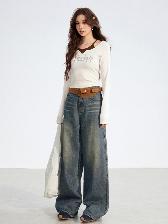 Butterfly Print Layered Slim-Fit T-Shirts