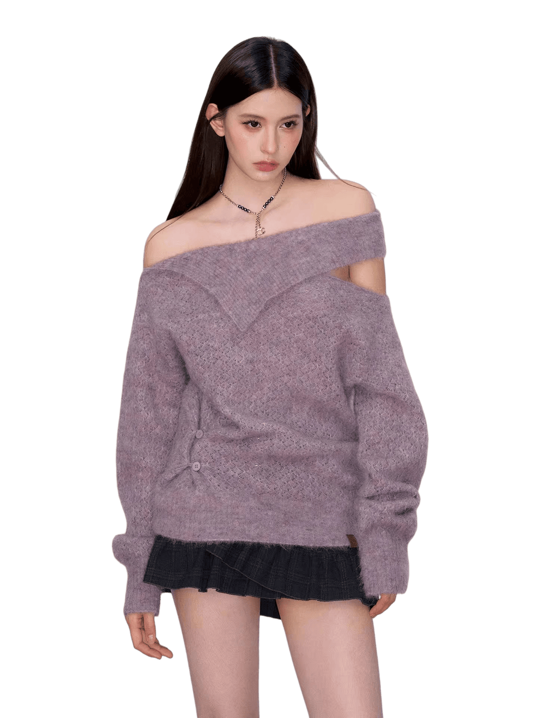 Off-Shoulder Relaxed Alpaca Knit Sweater