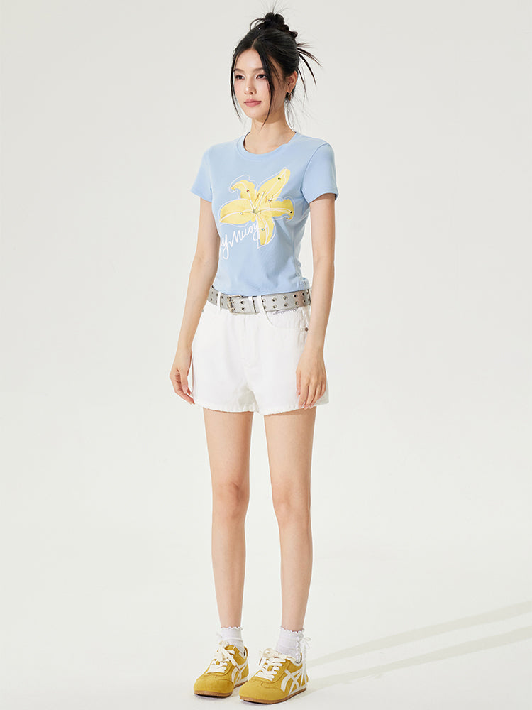 Color Diamond Floral Regular Shoulder T-shirt - CHINASQUAD