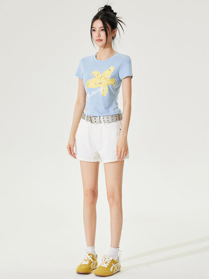 Color Diamond Floral Regular Shoulder T-shirt - CHINASQUAD