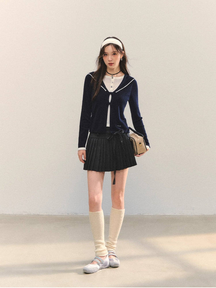 Contrasting Fake Two Piece Woolen Cardigan