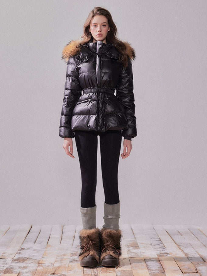 Snow Velvet Fox Fur Hooded Down Jacket