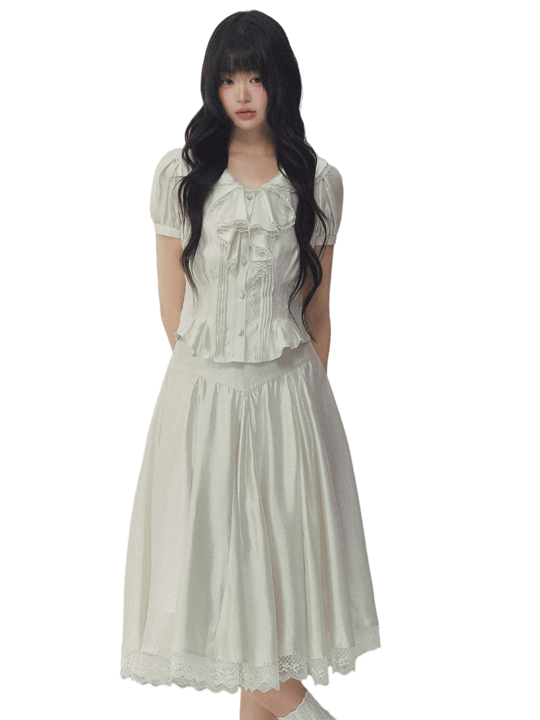 White Tulip Shirt &amp; Midi Skirt Set