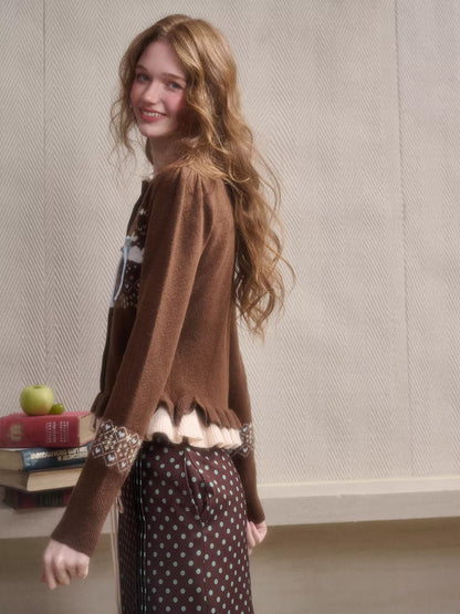 Fair Isle Knit Cardigan &amp; Polka Dot Skirt Set