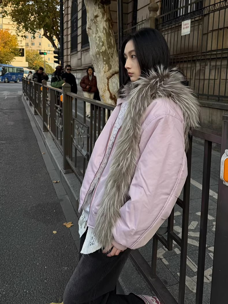 Raccoon Fur Trim Quilted Jacket