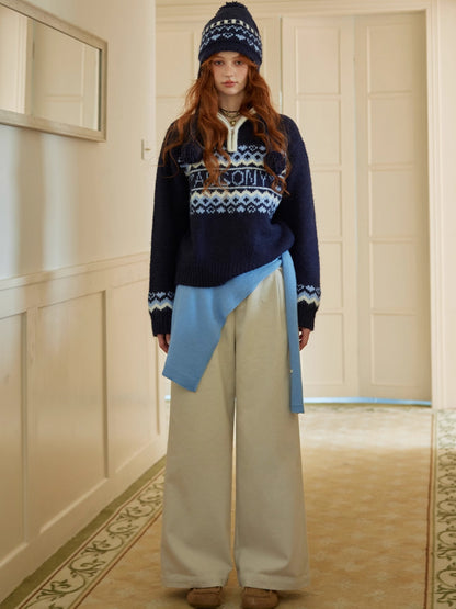 Plaid Cuff Belted High-Waist Wide-Leg Pants