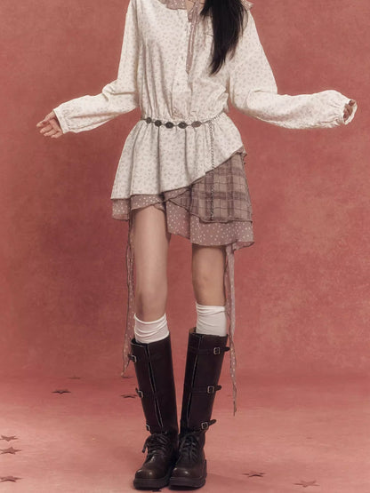 Deconstructed Patchwork Waist-Cinched Shirt Dress