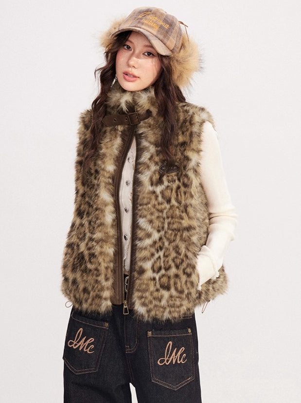 Faux-Fur Panel Vintage Sleeveless Vest