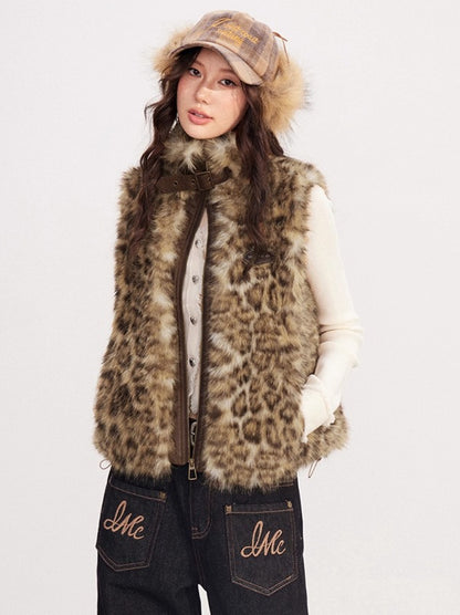 Faux-Fur Panel Vintage Sleeveless Vest