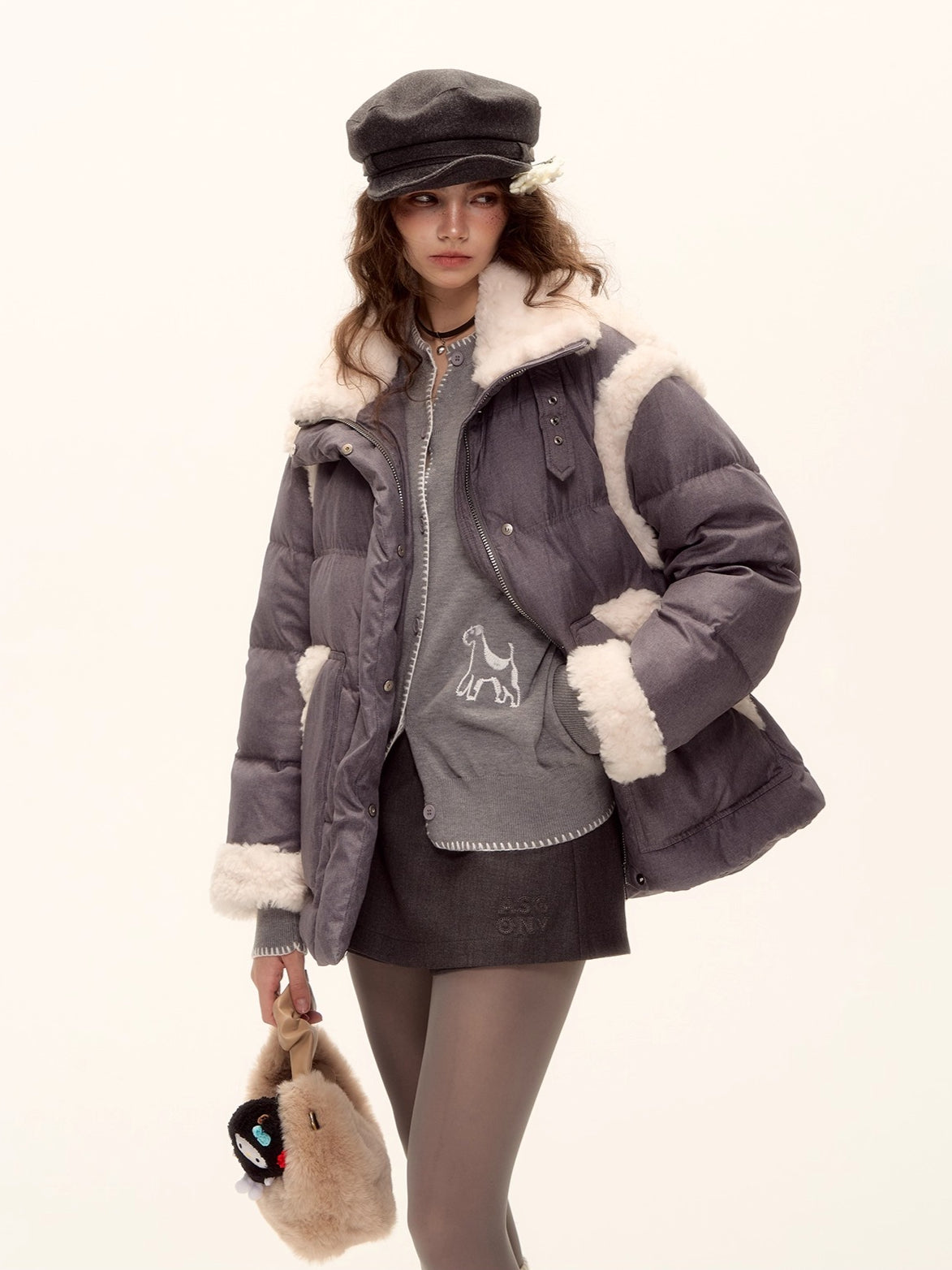 Faux Shearling Panel Down Jacket