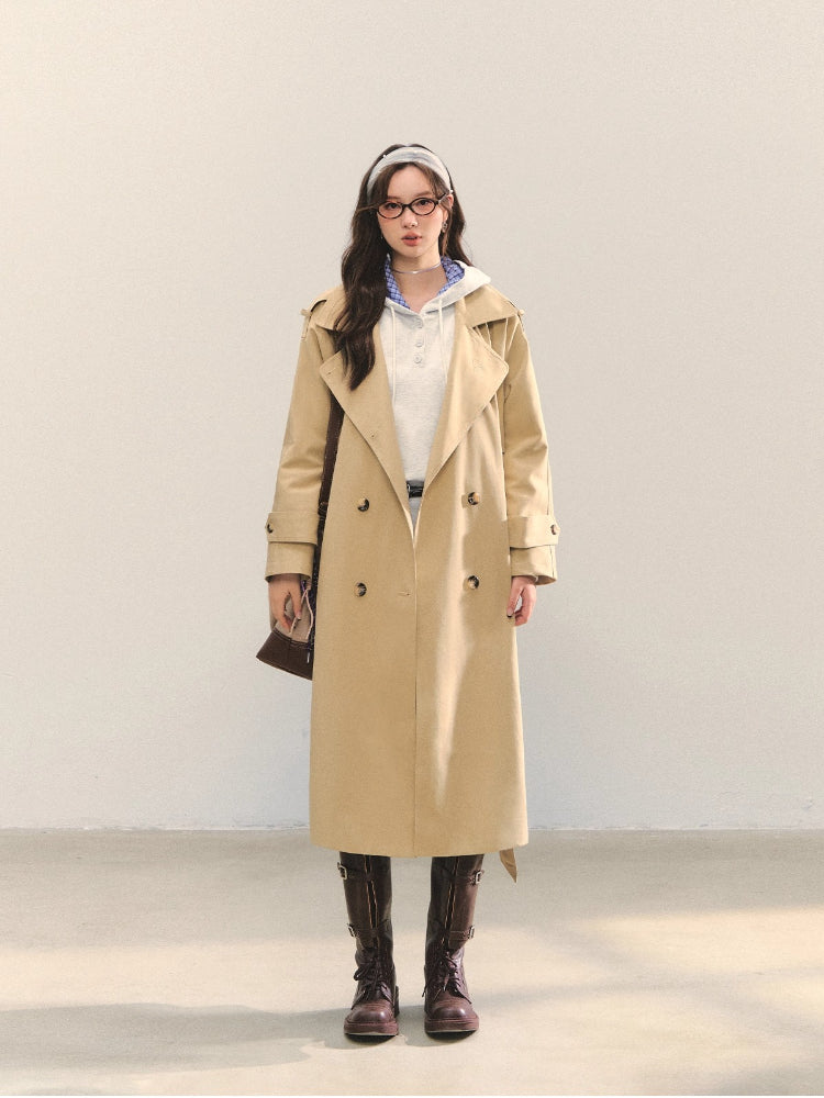 Embroidered Lapel KhakiTrench Coat