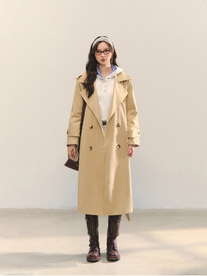 Embroidered Lapel KhakiTrench Coat