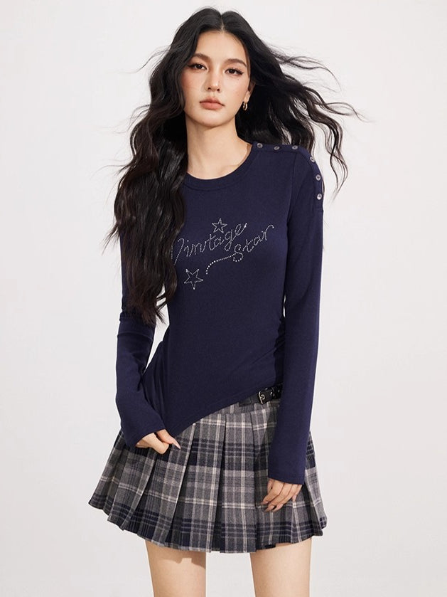 Rhinestone Star Fitted Long Sleeve T-Shirt