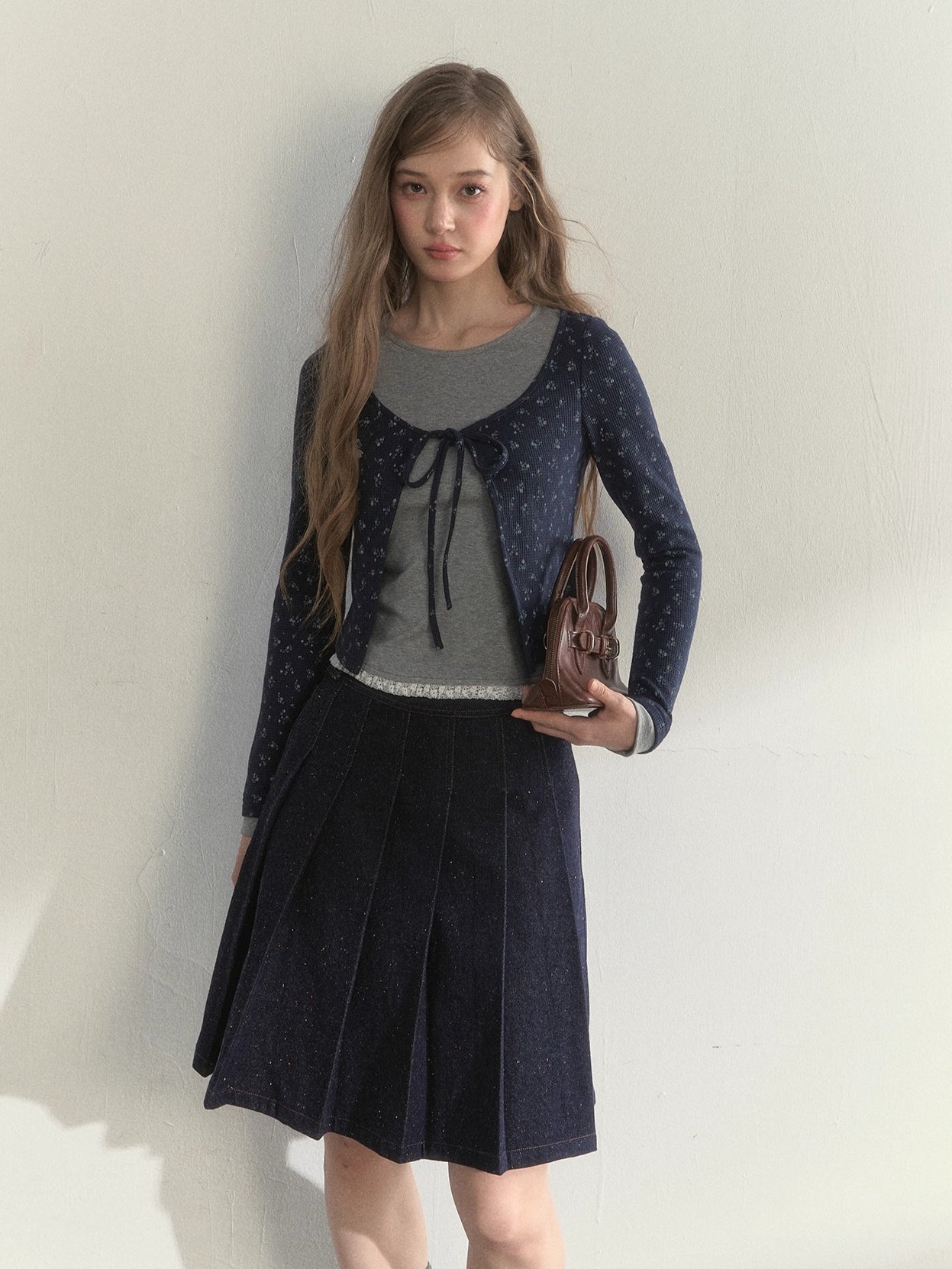 Striped &amp; Floral Design Layered Contrast Blouse