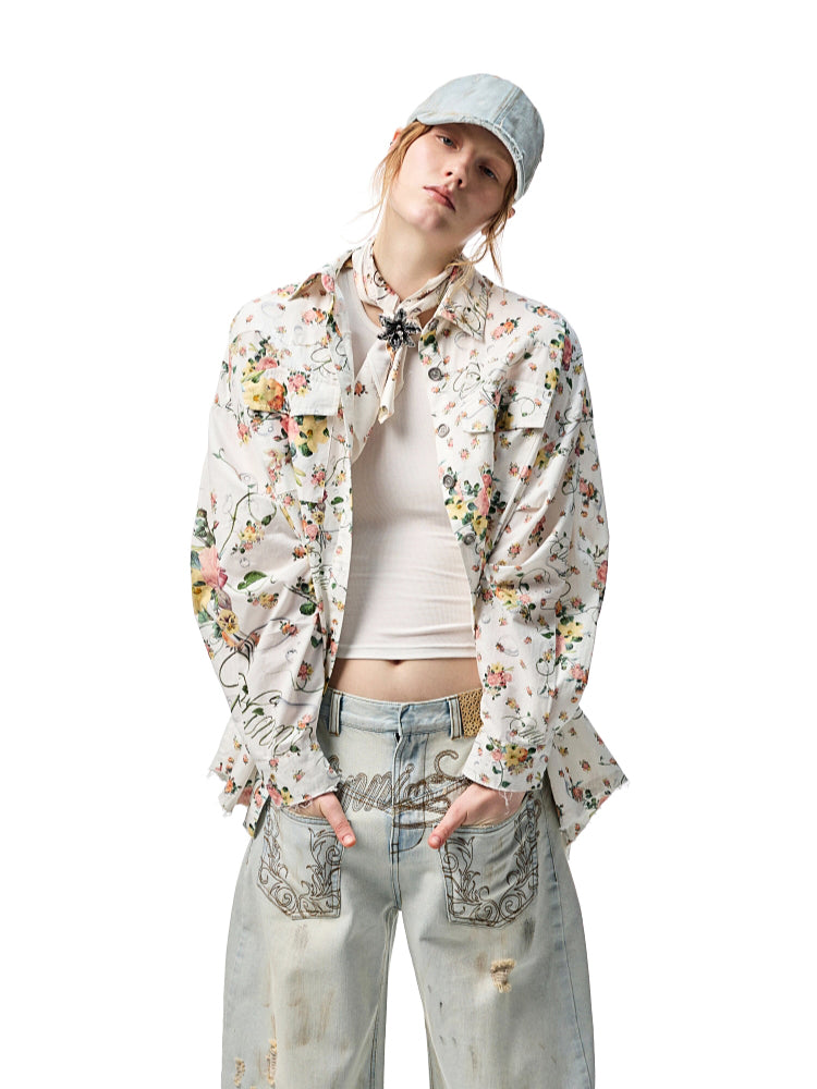 Patchwork Floral Washed Cotton-Linen Shirt