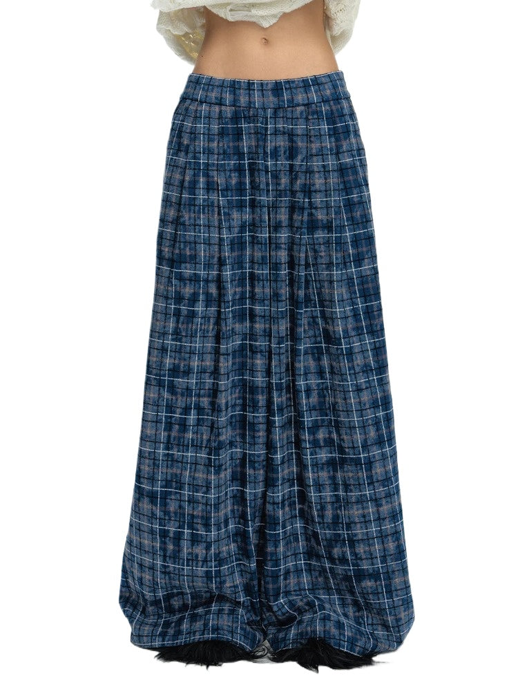 Loose Wide-Leg Dyed Plaid Pants