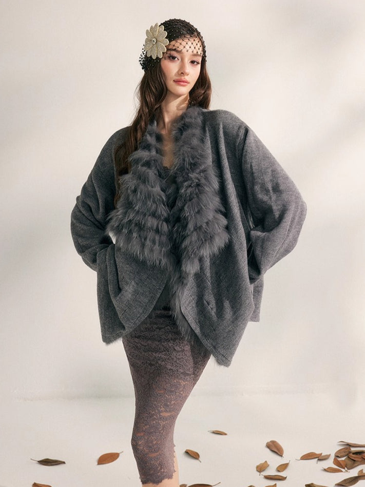 Fox Whisper Knit Fur Collar Cardigan Jacket