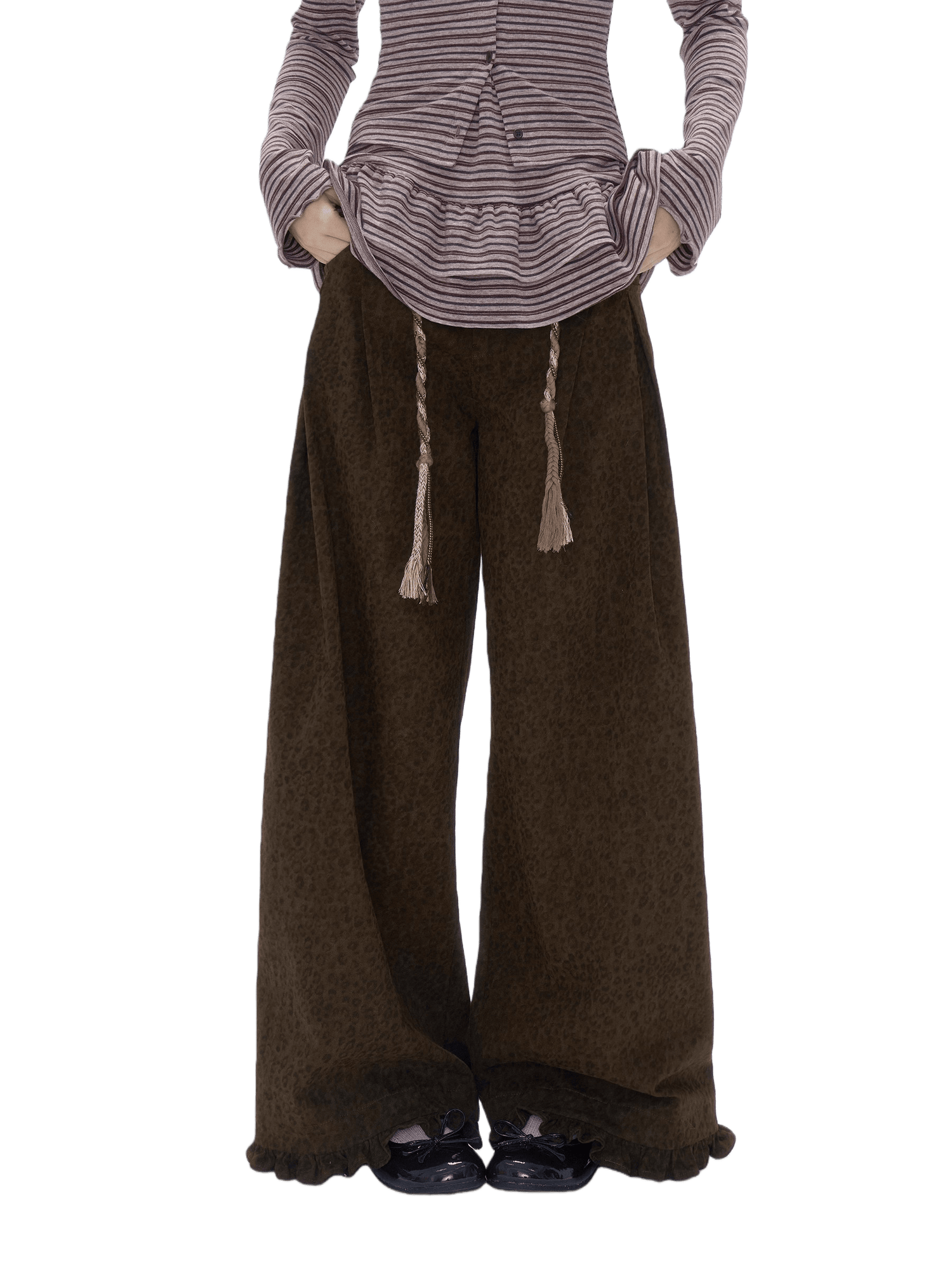 Leopard Pocket Pleated Wide-Leg Pants