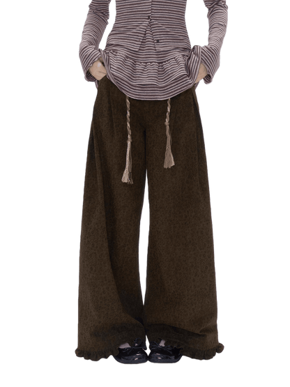 Leopard Pocket Pleated Wide-Leg Pants