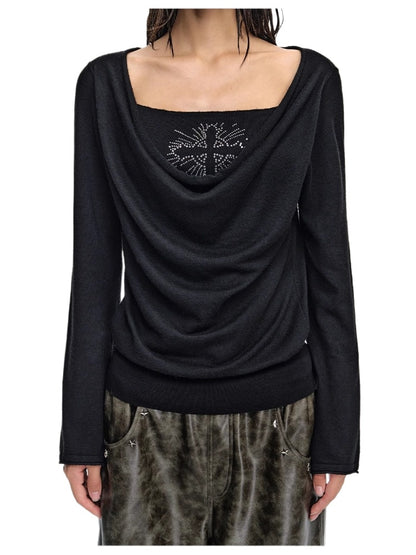 Double-Layer Cross-Drilled Knit Top