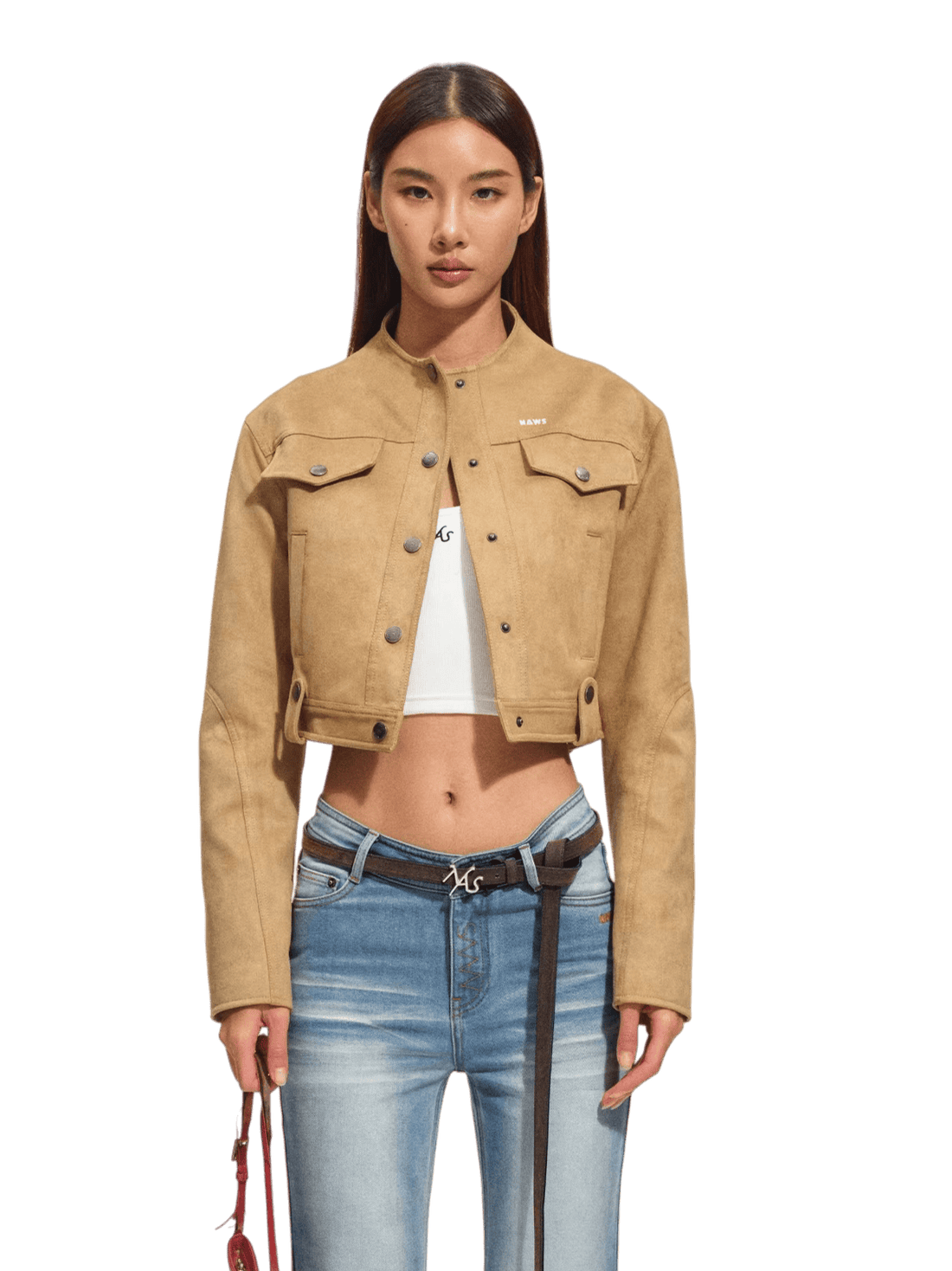 Soft Faux Suede Stand-Collar Cropped Jacket