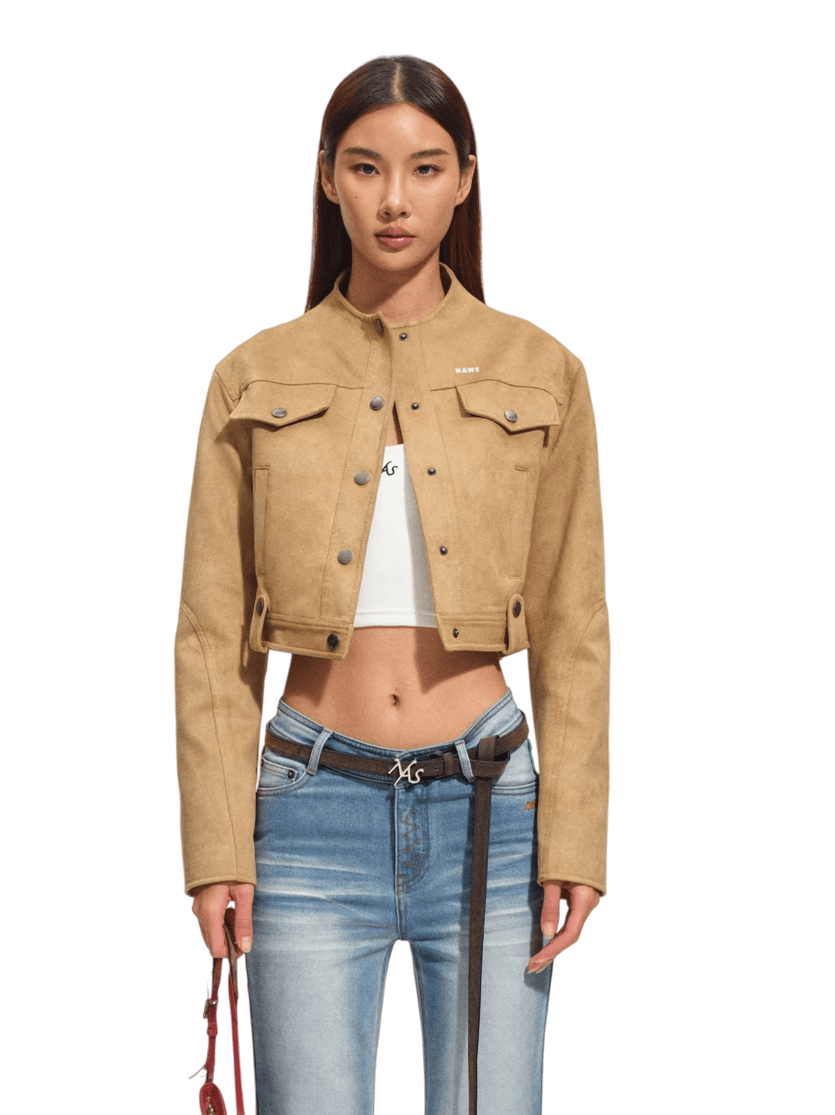 Soft Faux Suede Stand-Collar Cropped Jacket