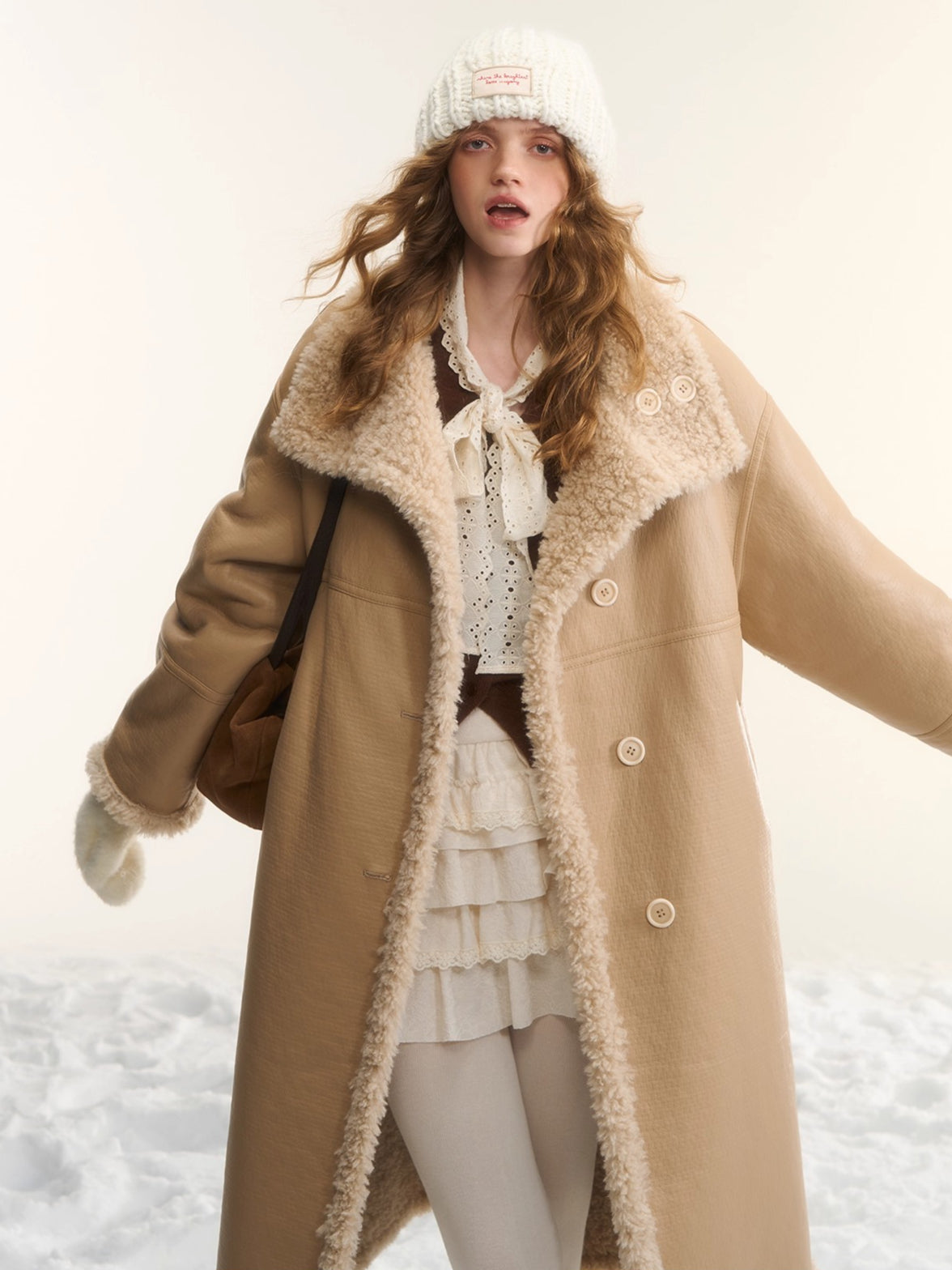 Shearling-Style Panelled Mid-Length Coat